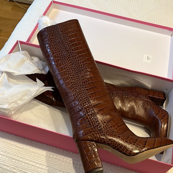 NWT Paris Texas croc embossed leather knee high boots 38.5 - Picture 4 of 7